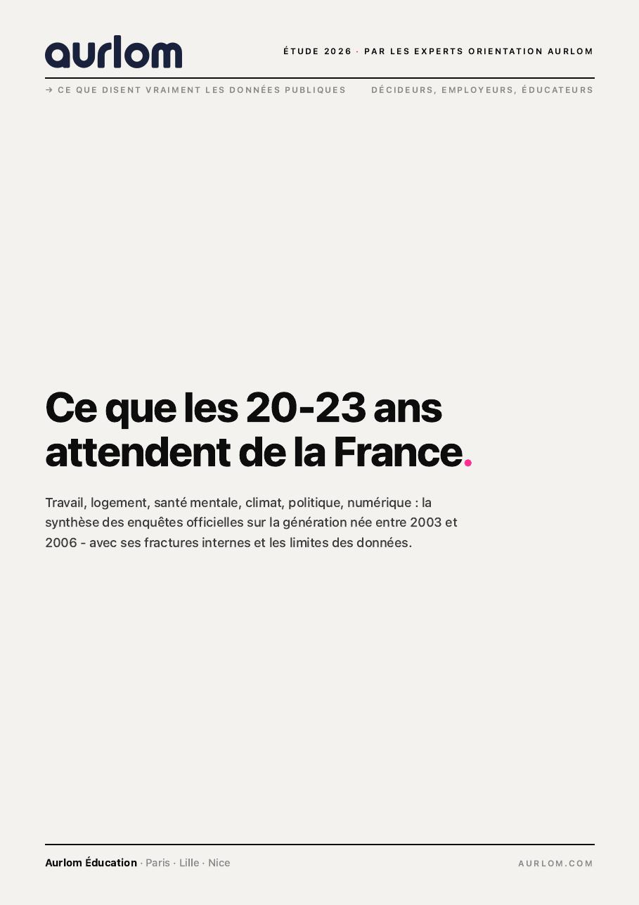 Couverture de l'étude Aurlom : ce que les 20-23 ans attendent de la France