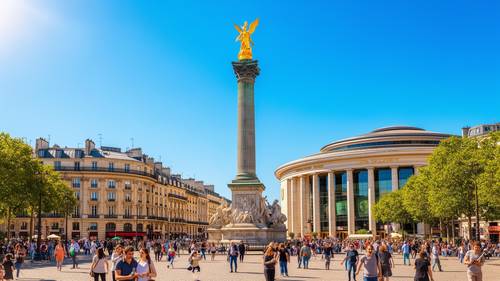 Place de la Bastille et Colonne de Juillet au coucher du soleil