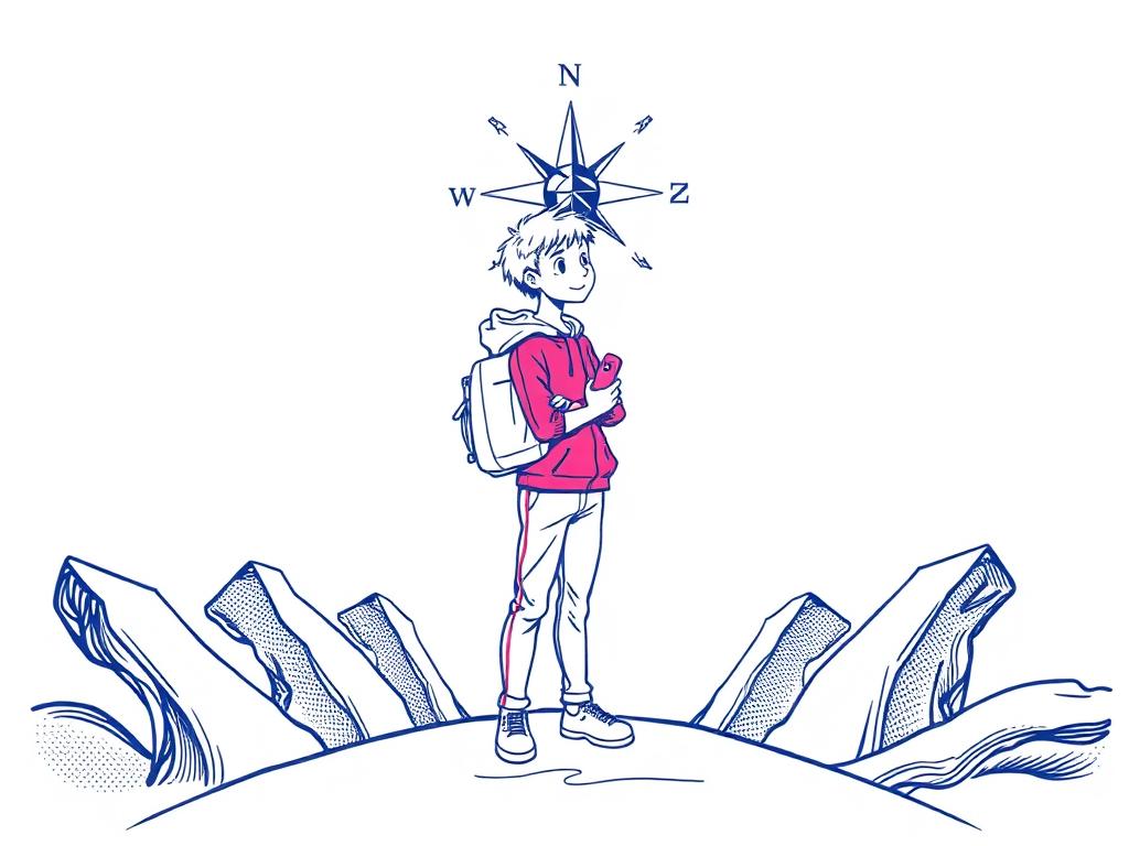 Un étudiant à la croisée de plusieurs chemins, boussole en main