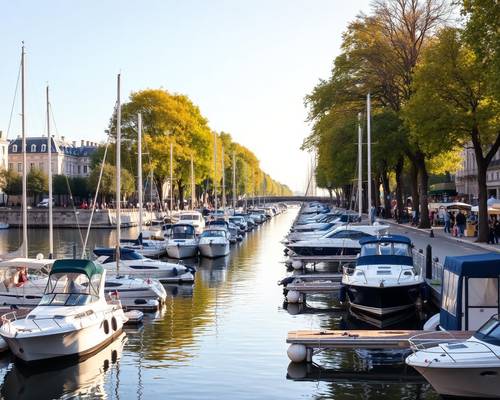 Port de l'Arsenal à Paris, bateaux amarrés