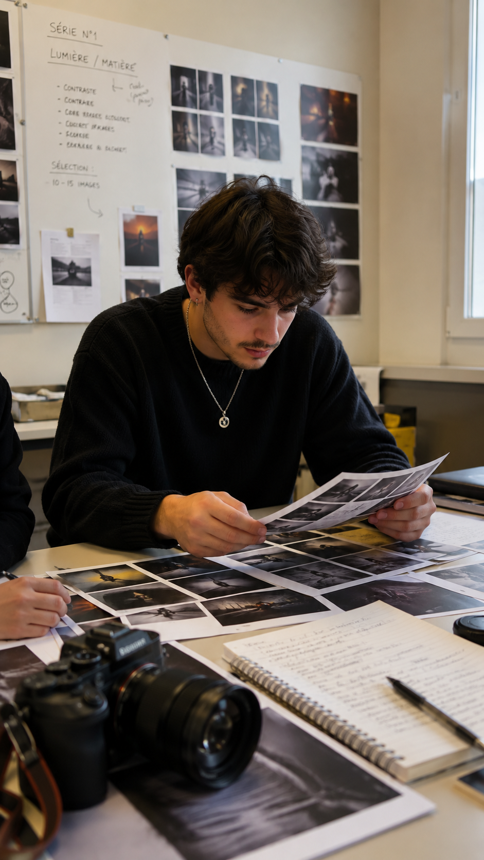 Étudiant en séance de sélection et editing de tirages