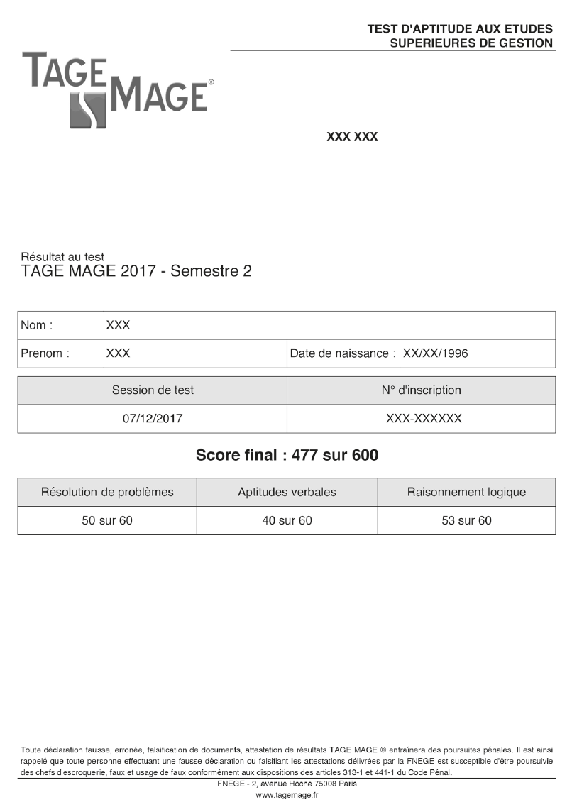 Feuille de score Tage Mage